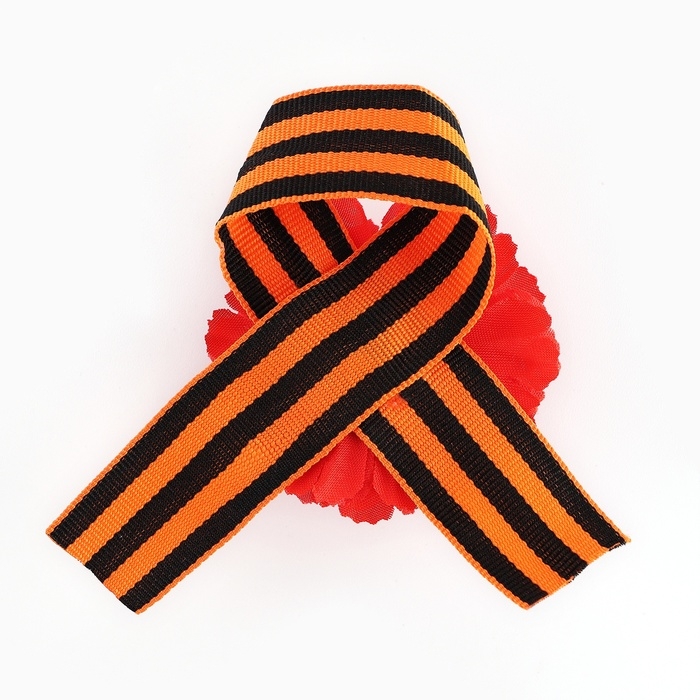 Георгиевская лента , с цветком на День победы &laquo;9 мая&raquo;, 10,5 х 14 см