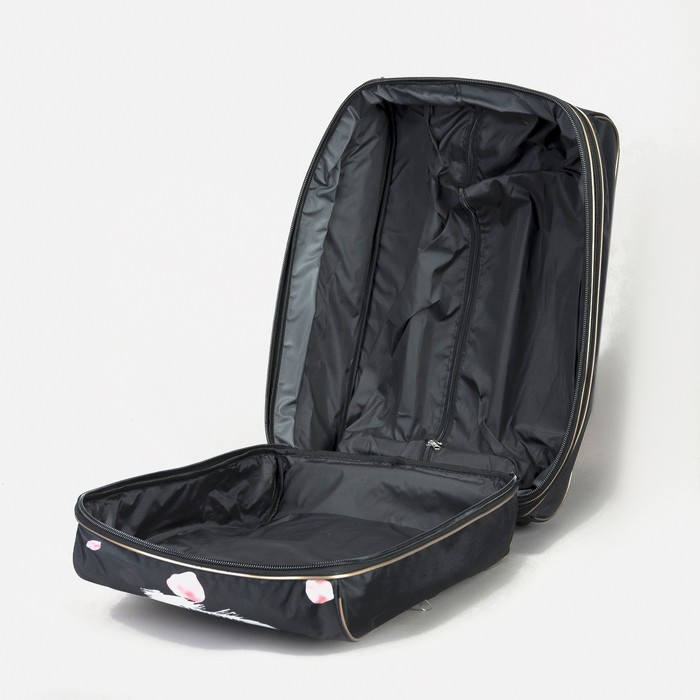 Чемодан малый 37 л (S) с сумкой, отдел на молнии, с расширением, цвет чёрный