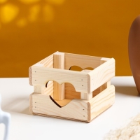 Кашпо деревянное 12&times;11&times;9 см "Однушка Лайт", двухреечное, сердце, натуральный Дарим Красиво