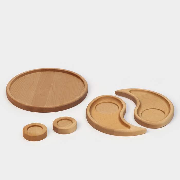 Подарочный набор деревянной посуды Adelica &laquo;Инь-янь&raquo;, менажница 2 шт, поднос, подсвечник 2 шт, берёза