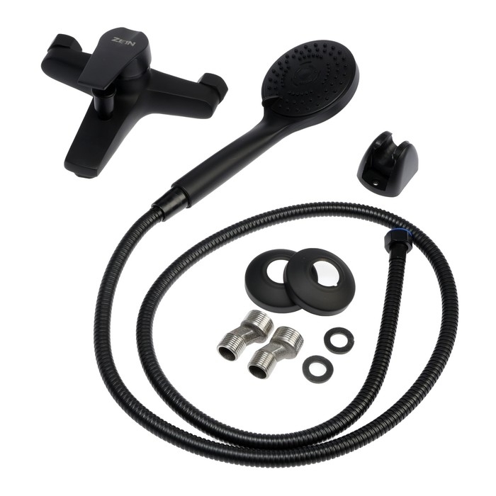 Смеситель для ванны ZEIN Z3841, однорычажный, душевой набор, лейка 5 режимов, черный Смеситель для ванны ZEIN Z3841, однорычажный, душевой набор, лейка 5 режимов, черный