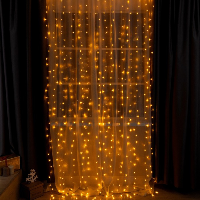 Гирлянда &laquo;Занавес&raquo; 2 &times; 3 м, IP20, прозрачная нить, 720 LED, свечение жёлтое, 8 режимов, 220 В