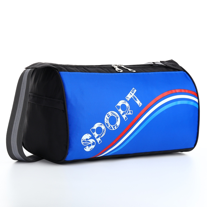 Сумка спортивная на молнии, боковой карман/сетка, регулируемый ремень, маленький размер, цвет чёрный/василёк Сумка спортивная на молнии, боковой карман/сетка, регулируемый ремень, маленький размер, цвет чёрный/василёк
