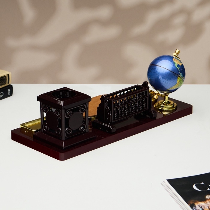 Набор настольный 6в1с визитницей и часами, вишня Набор настольный 6в1с визитницей и часами, вишня