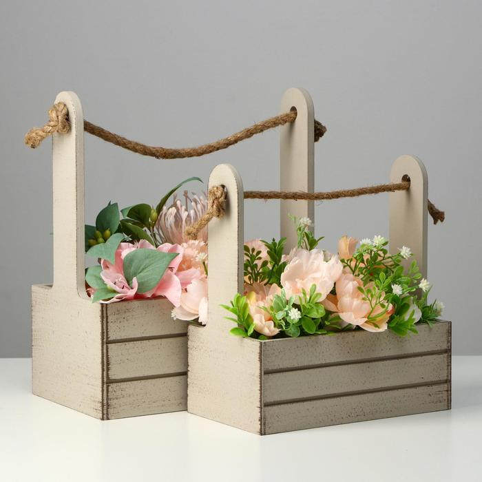 Набор кашпо деревянных 2 в 1 (25.5&times;15&times;30; 20&times;12&times;23) "Прованс", светло-серый