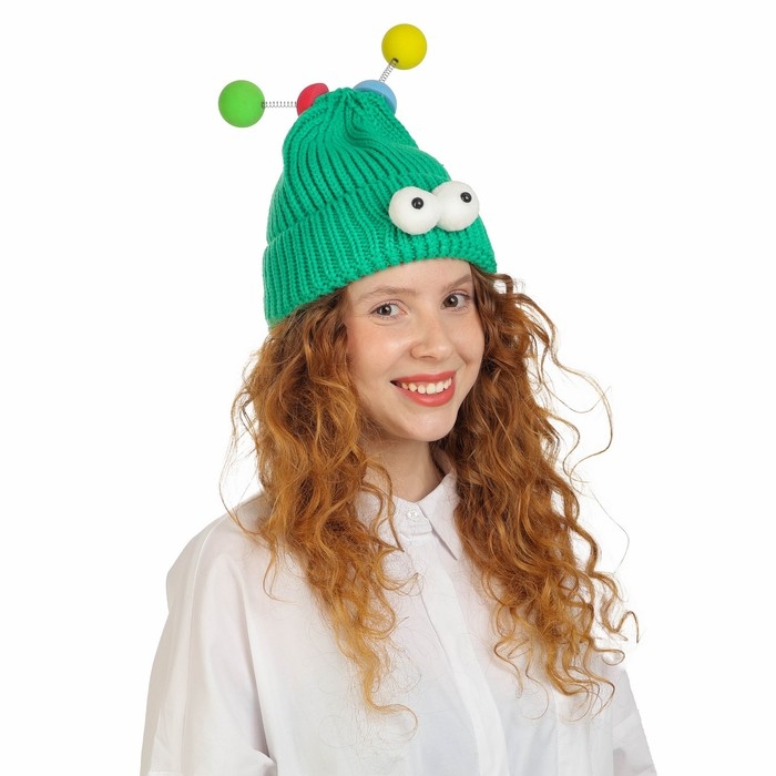Карнавальная шапка Карнавальная шапка "Глазастик" с рожками р-р 56-58, цвет зеленый