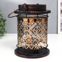 Подсвечник металл, стекло на 1 свечу "Узор на фонаре" патина на чёрном ручка 18х13,5х13,5 см 78228 Подсвечник металл, стекло на 1 свечу "Узор на фонаре" патина на чёрном ручка 18х13,5х13,5 см 78228