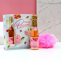 Подарочный набор косметики «Яркой весны!», гель для душа во флаконе шампанское 250 мл и мочалка для тела, ЧИСТОЕ СЧАСТЬЕ Подарочный набор косметики «Яркой весны!», гель для душа во флаконе шампанское 250 мл и мочалка для тела, ЧИСТОЕ СЧАСТЬЕ