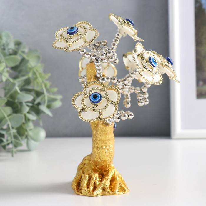 Сувенир от сглаза Сувенир от сглаза "Цветущее дерево" золото, белый 13х5х18 см