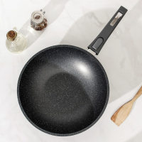 Сковорода «Гранит ВОК», d=28 см, съёмная ручка, стеклянная крышка, антипригарное покрытие, цвет серый Сковорода «Гранит ВОК», d=28 см, съёмная ручка, стеклянная крышка, антипригарное покрытие, цвет серый