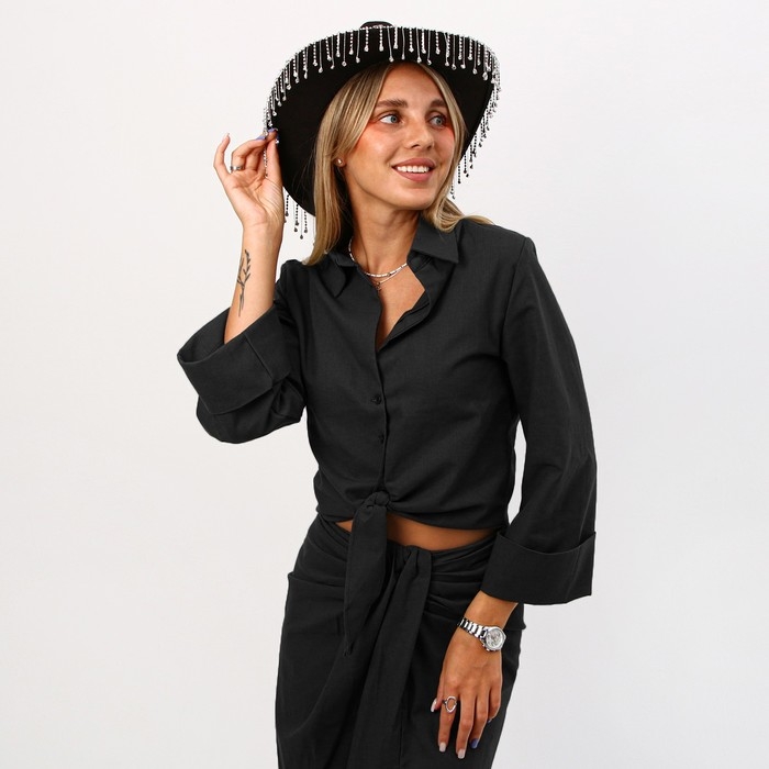 Шляпа со стразами, р. 56 см, цвет чёрный Шляпа со стразами, р. 56 см, цвет чёрный