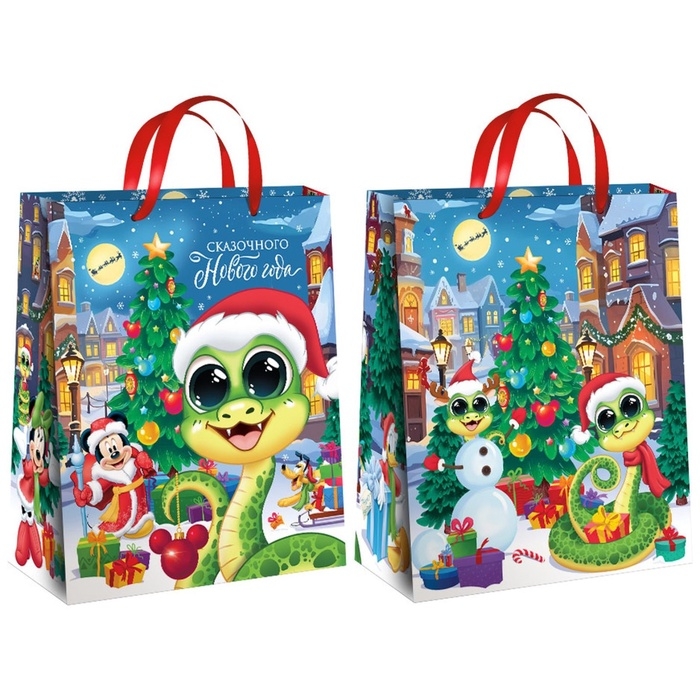 Новый год. Пакет подарочный, 40х49х19 см, упаковка, Микки Маус