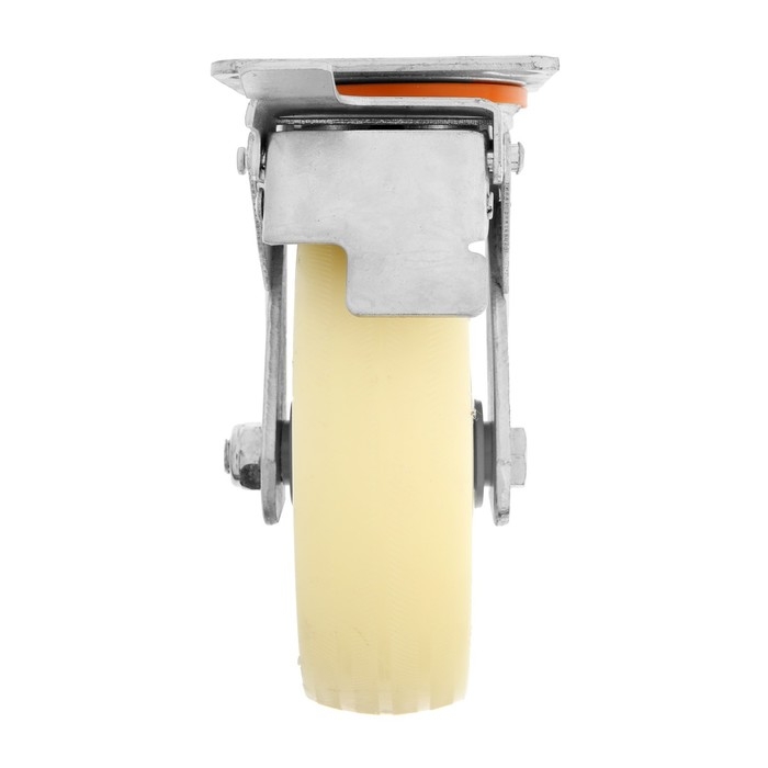 Колесо для транспортных тележек поворотное, d=150, на площадке, со стопором, покрытие PP