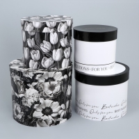 Набор шляпных коробок для цветов 4 в 1, упаковка подарочная, &laquo;Чёрно-белый&raquo;, 14 х 13 см - 20 х 17.5 см