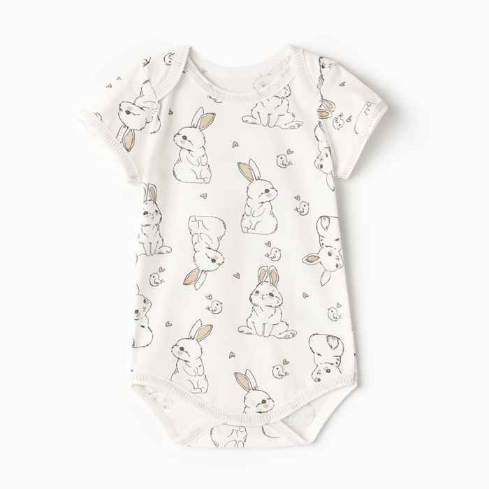 Боди детское с коротким рукавом, цвет белый/зайчики, рост 80
