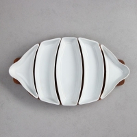 Менажница, деревянное основание, 2 шт: 150 мл, 2 шт: 200 мл, 1 шт: 250 мл, фарфор, Иран Менажница, деревянное основание, 2 шт: 150 мл, 2 шт: 200 мл, 1 шт: 250 мл, фарфор, Иран