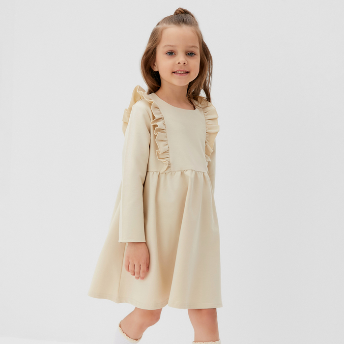 Платье для девочки с рюшей KAFTAN "Basic line", размер 34 (122-128), цвет кремовый