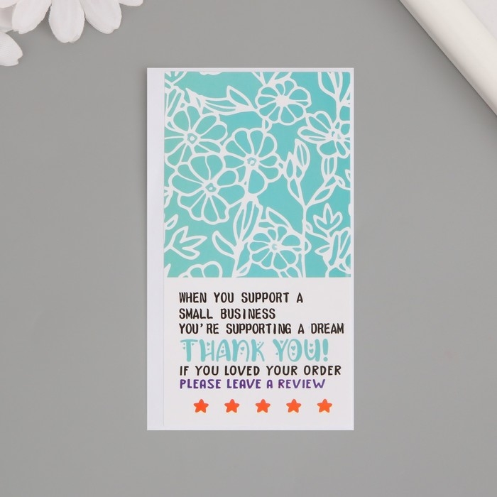 Наклейка бумага благодарность Наклейка бумага благодарность "Цветы на лазурном фоне" набор 50 шт 10х5 см