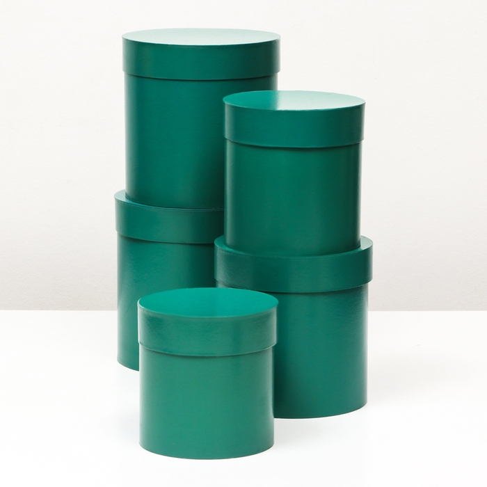 Набор круглых коробок 5 в 1 глянец Изумруд , 20*20,19*19,18*18,16*16,15*15 Набор круглых коробок 5 в 1 глянец Изумруд , 20*20,19*19,18*18,16*16,15*15
