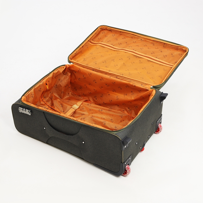 Чемодан большой 95 л (L), отдел на молнии, с расширением, кодовый замок, 3 колеса, 2 наружных кармана, цвет хаки