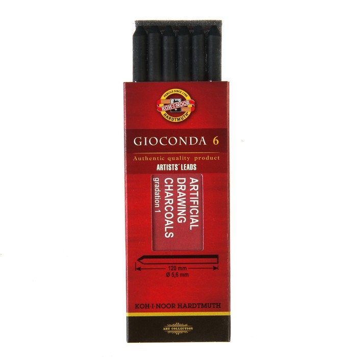 Набор угля художественного искусственного для цанговых карандашей Koh-I-Noor 8673, B, D=5.6 мм, L=120 мм, 6 штук в наборе Набор угля художественного искусственного для цанговых карандашей Koh-I-Noor 8673, B, D=5.6 мм, L=120 мм, 6 штук в наборе