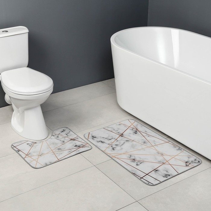 Набор ковриков для ванной и туалета Доляна &laquo;Мрамор&raquo;, 2 шт, 50&times;80 см, 40&times;50 см