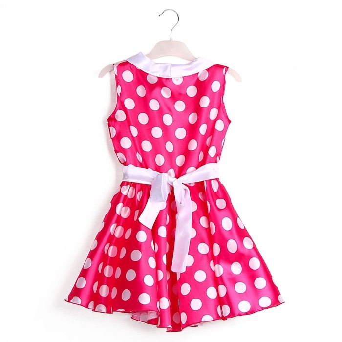 Карнавальный костюм &laquo;Стиляги 6&raquo;, платье фуксия в белый горох, повязка, р. 34, рост 134 см