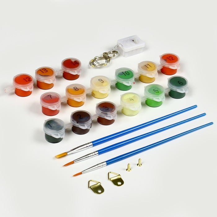 Новогодняя картина по номерам с подрамником и гирляндой &laquo;Новый год! Новогодний венок&raquo;, 20 х 30 см