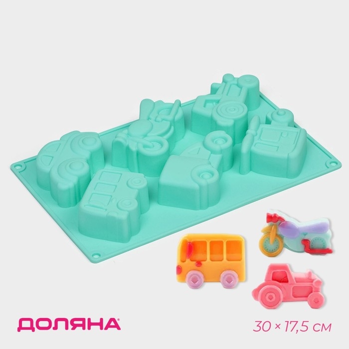 Форма для выпечки Доляна «Транспорт», силикон, 30×17,5 см, 6 ячеек (9×5,5×3,5 см), цвет мятный Форма для выпечки Доляна «Транспорт», силикон, 30×17,5 см, 6 ячеек (9×5,5×3,5 см), цвет мятный