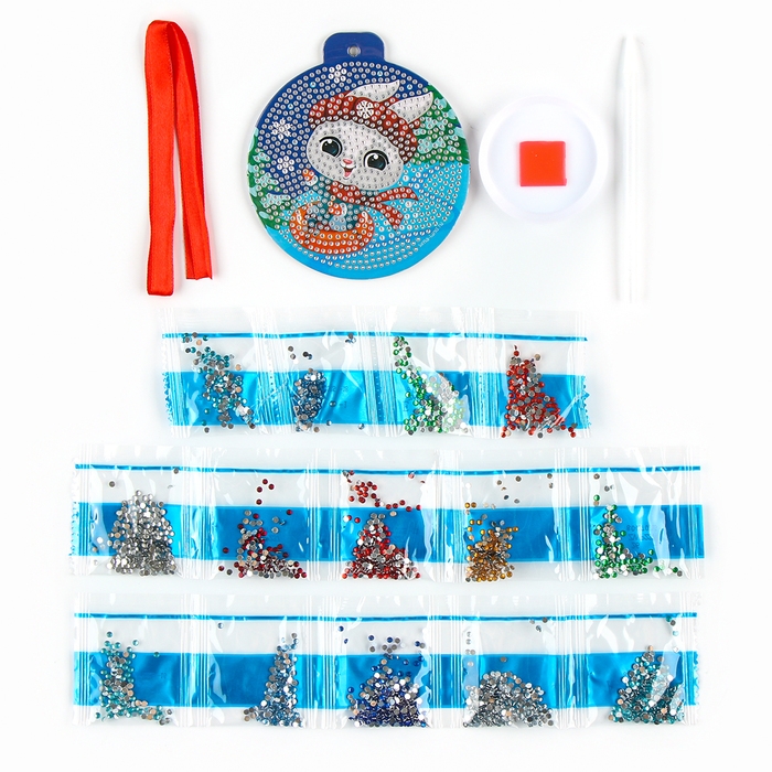 Алмазная мозаика на новый год для детей на подвеске &laquo;Зайка&raquo;, 10 х 10 см, новогодний набор для творчества