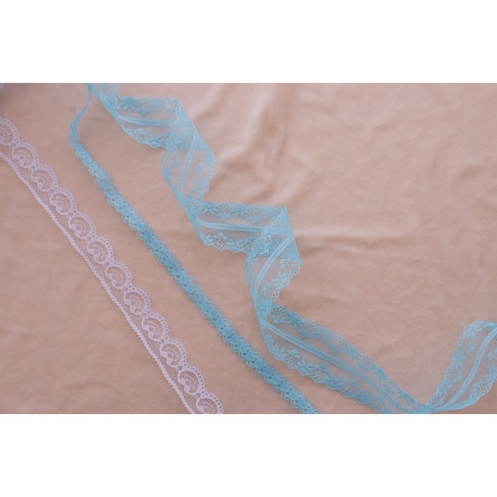 Кружево капроновое, 40 мм &times; 10 &plusmn; 1 м, цвет голубой