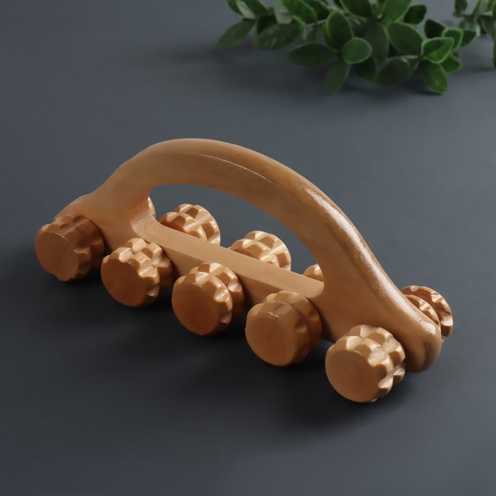 Массажёр &laquo;Гусеница&raquo;, 18 &times; 5,5 &times; 8 см, 10 колёс, деревянный