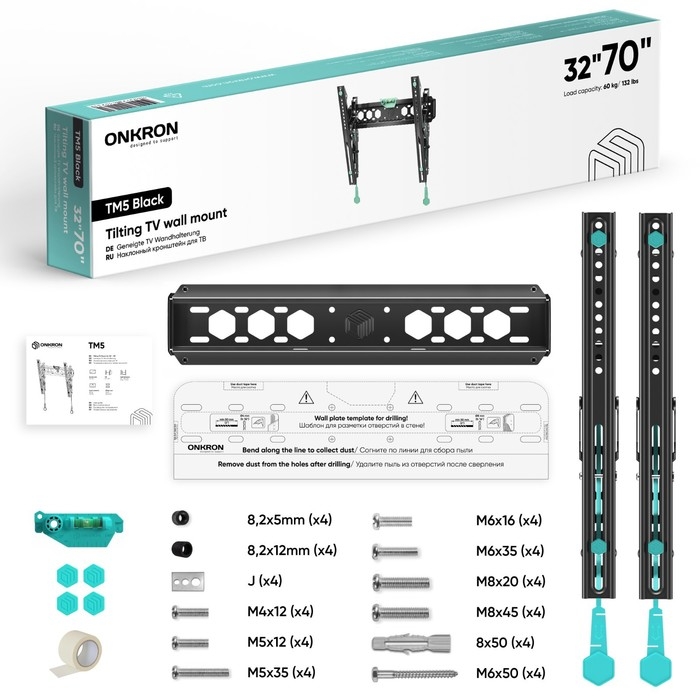 Кронштейн ONKRON TM5, для ТВ, наклонный, 32 Кронштейн ONKRON TM5, для ТВ, наклонный, 32"-70", 35-145 мм от стены, черный