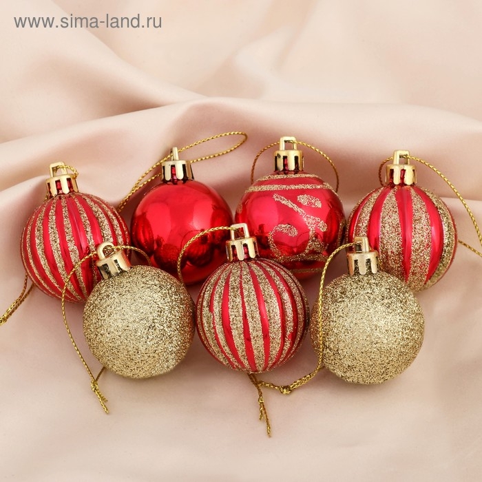 Набор шаров пластик d-4 см, 40 шт Набор шаров пластик d-4 см, 40 шт "Салют торжества" красно-золотой