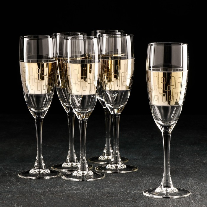 Набор бокалов &laquo;Геометрия&raquo;, 170 мл, с гравировкой и напылением, 6 шт, цвет напыления золотой