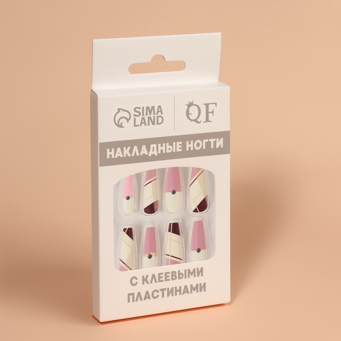 Накладные ногти «Линии», 12 шт, с клеевыми пластинами, форма балерина, разноцветные Накладные ногти «Линии», 12 шт, с клеевыми пластинами, форма балерина, разноцветные