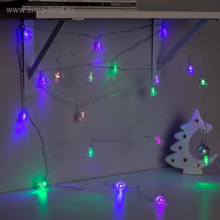 Гирлянда «Нить» 5 м с насадками «Колокольчики», IP20, прозрачная нить, 20 LED, свечение мульти (RG/RB), мигание, 220 В Гирлянда «Нить» 5 м с насадками «Колокольчики», IP20, прозрачная нить, 20 LED, свечение мульти (RG/RB), мигание, 220 В