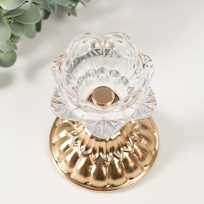 Подсвечник металл, стекло на 1 свечу Подсвечник металл, стекло на 1 свечу "Ледяной цветок" d=5 см золото 8х8х12 см