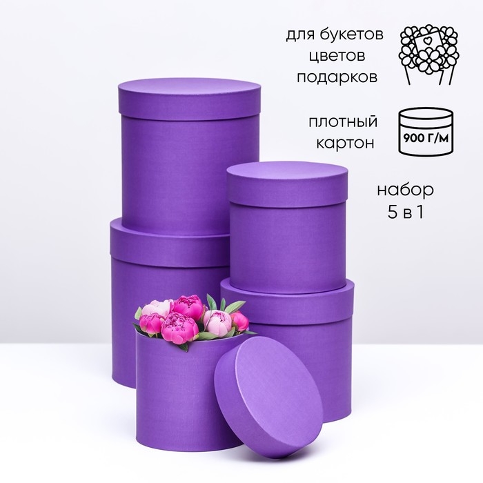Набор шляпных коробок 5в1, темная лаванда, 23 х 23 - 15 х 15 см Набор шляпных коробок 5в1, темная лаванда, 23 х 23 - 15 х 15 см