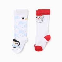 Новый год.Гольфы детские 2 пары Крошка Я, 14-16 см, голубой / красный Новый год.Гольфы детские 2 пары Крошка Я, 14-16 см, голубой / красный