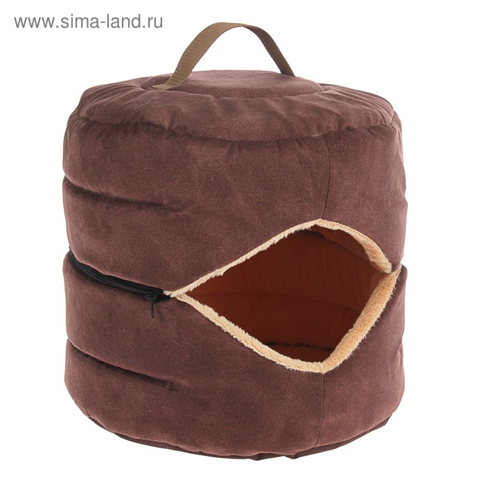 Дом, трансформирующийся в 2 лежанки, 33 х 29 х 29 см, мебельная ткань, коричневый Дом, трансформирующийся в 2 лежанки, 33 х 29 х 29 см, мебельная ткань, коричневый