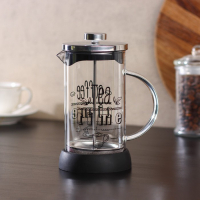 Чайник заварочный френч - пресс &laquo;Келли&raquo;, 600 мл, стекло, цвет чёрный, рисунок МИКС