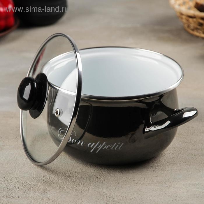 Кастрюля эмалированная «Металлик», 2,1 л, стеклянная крышка, индукция, цвет чёрный Кастрюля эмалированная «Металлик», 2,1 л, стеклянная крышка, индукция, цвет чёрный