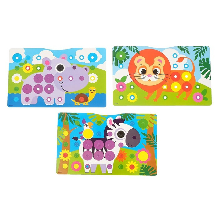 3D-мозаика с шуруповёртом &laquo;Весёлые зверята&raquo;, в чемоданчике, 6 картинок, 3+