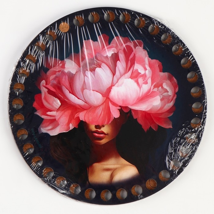 Донышки для вязания 2 в 1 &laquo;Девушка с пионом&raquo;, круг 15 см, хдф 3 мм