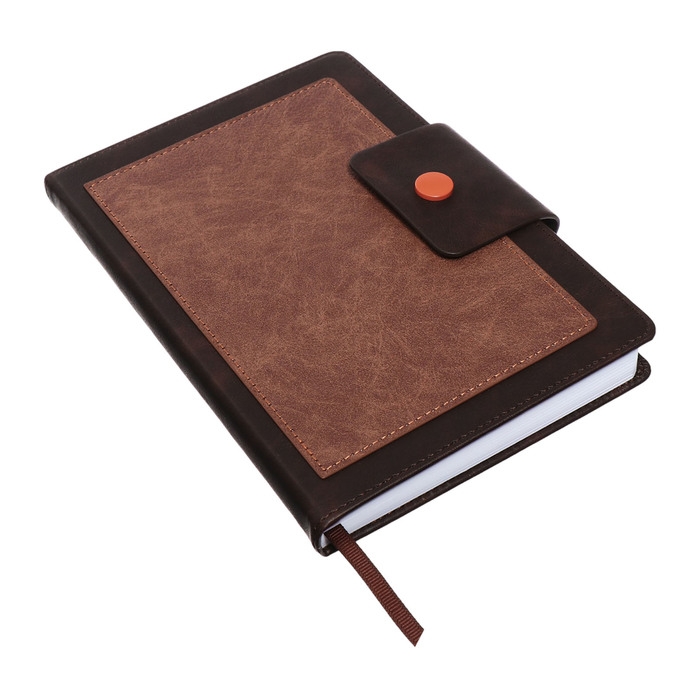 Ежедневник недатированный, А5, 140л, клетка, обл.кожзам, на кнопке, Серый/коричневый