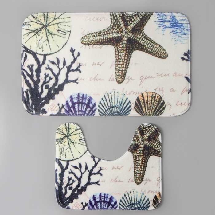 Набор ковриков для ванной и туалета Доляна «На дне», 2 шт: 40×45, 45×75 см Набор ковриков для ванной и туалета Доляна «На дне», 2 шт: 40×45, 45×75 см