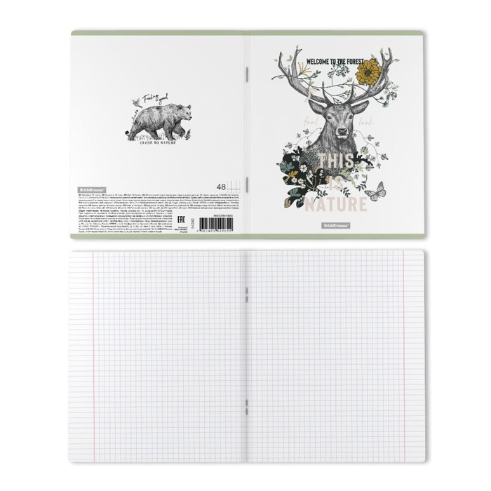 Тетрадь 48 листов в клетку, ErichKrause Natural Life, обложка мелованный картон, матовая ламинация, блок офсет 100% белизна, МИКС (1 вид в спайке) Тетрадь 48 листов в клетку, ErichKrause Natural Life, обложка мелованный картон, матовая ламинация, блок офсет 100% белизна, МИКС (1 вид в спайке)