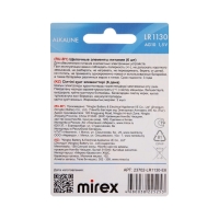 Батарейка алкалиновая Mirex, LR1130, AG10, 1.5В, блистер, 6 шт Батарейка алкалиновая Mirex, LR1130, AG10, 1.5В, блистер, 6 шт