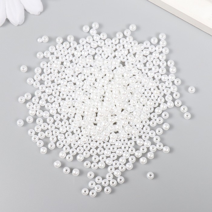 Набор бусин "Рукоделие" пластик, диаметр 4 мм, 25 гр, снежно-белый